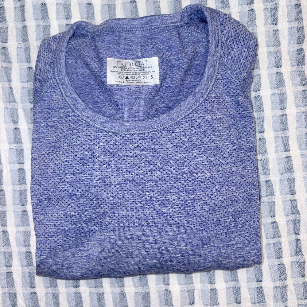 Athleta blue seamless long sleeve ruched workout top size s